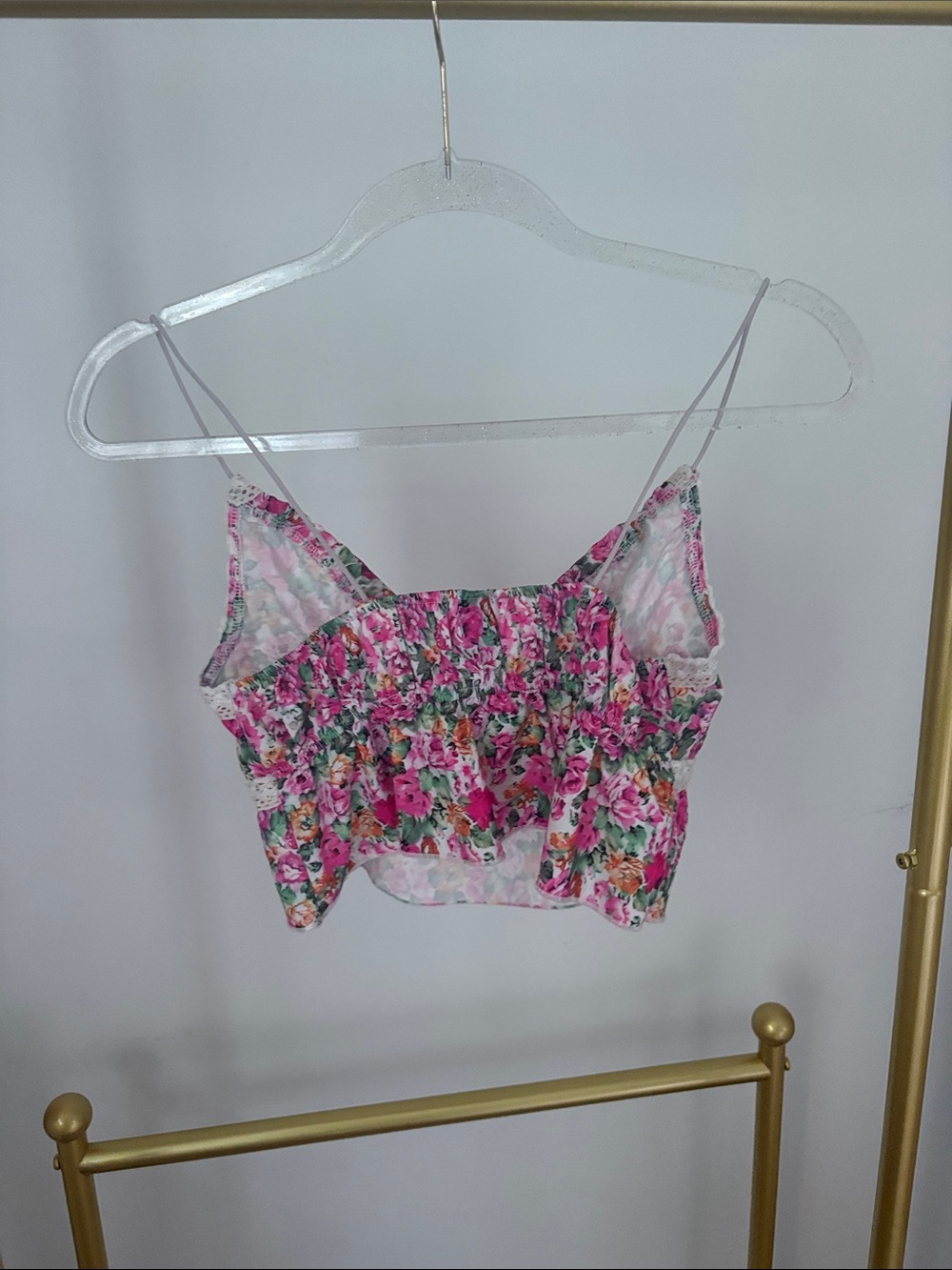 SHEIN Pink Floral Lace-Trim Tie-Front Cami - Picture 3 of 3